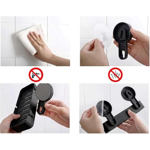 Image of 2 Pcs Twin Soap Dish Wall Mounted, BUYERZONE Double Layer Soap Holder for Bathroom, Self Adhesive Soap Stand with Drain Tray, Plastic Soap Case for Kitchen & Wash Basin Organizer (2, Black)