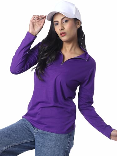 Image of London Hills Women's Cotton Regular Fit Tshirt Full Sleeve Zipper Tshirt T-Shirt Full Sleeves