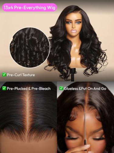Image of UNICE Pre Everything Body Wave 13x4 Lace Front Wigs Human Hair with Elastic Drawstring Glueless Wig Human Hair Pre Plucked Pre Cut Lace Bleached Knots Ready to Wear Frontal Wig 16 Inches