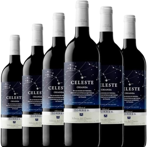 Celeste Crianza, vino tinto español con crianza, elaborado con Tinta Fina, sabores intensos, equilibrio perfecto y carácter propio de la Ribera del Duero.| 6 botellas