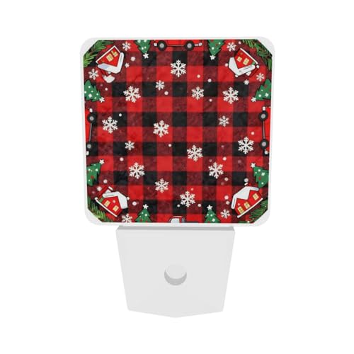Image of Christmas Snowflakes Buffalo Plaid Farmhouse LED Plug-in Night Lamp 2 Piece Set, Auto Sensor Emergency Nightlights Set of 2 for Bedroom Kitchen Bathroom Toilet