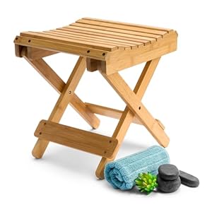 Sorbus Bamboo Folding Step Stool Bench – for Shaving, Shower Foot Rest, Bath Chair – Great for Bathroom, Spa, Sauna, Wooden Seat, Fully Assembled – 11.75″ D x 12.25″ W x 13.75″ H