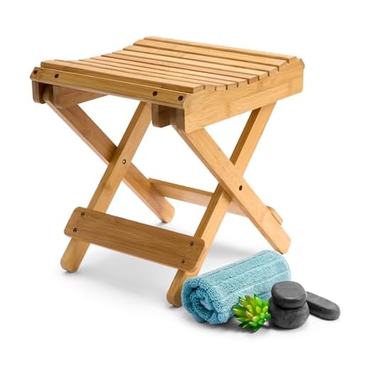 Sorbus Bamboo Folding Step Stool Bench - for Shaving, Shower Foot Rest, Bath Chair - Great for Bathroom, Spa, Sauna, Wooden Seat, Fully Assembled 