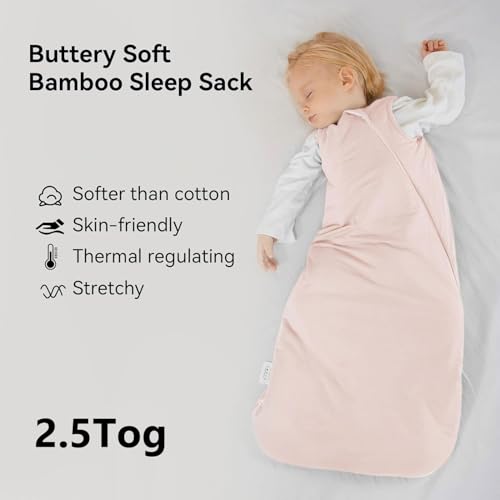 Image of BubblePanda Rayon Made From Bamboo Sleep Sack 6-12 Months 2.5 Tog Winter Toddler Sleep Sack for Babies Soft Warm Quilted Baby Wearable Blanket 2-Way Zipper Thick Baby Sleeping Bag