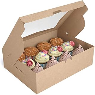 X-Chef Cupcake Boxes 12 Packs, Food Grade Kraft Bakery Boxes with Display Windows