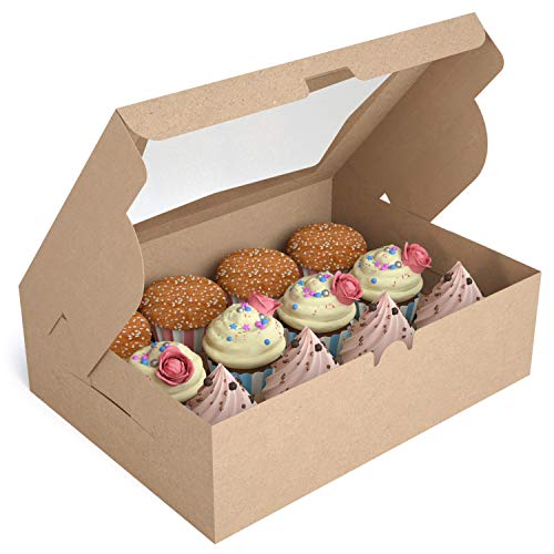 X-Chef Cupcake Boxes 12 Packs, Food Grade Kraft Bakery Boxes with Display Windows