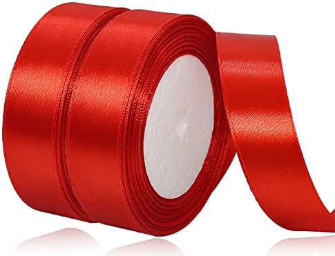 Double Faced White Satin Ribbon 25mm, 23 Meters Solid Color Fabric Ribbons for Crafting, Gift Wrapping, Bouquets, Wedding Party Decoration, Cake Decors, Bows Making, and Sewing Project
