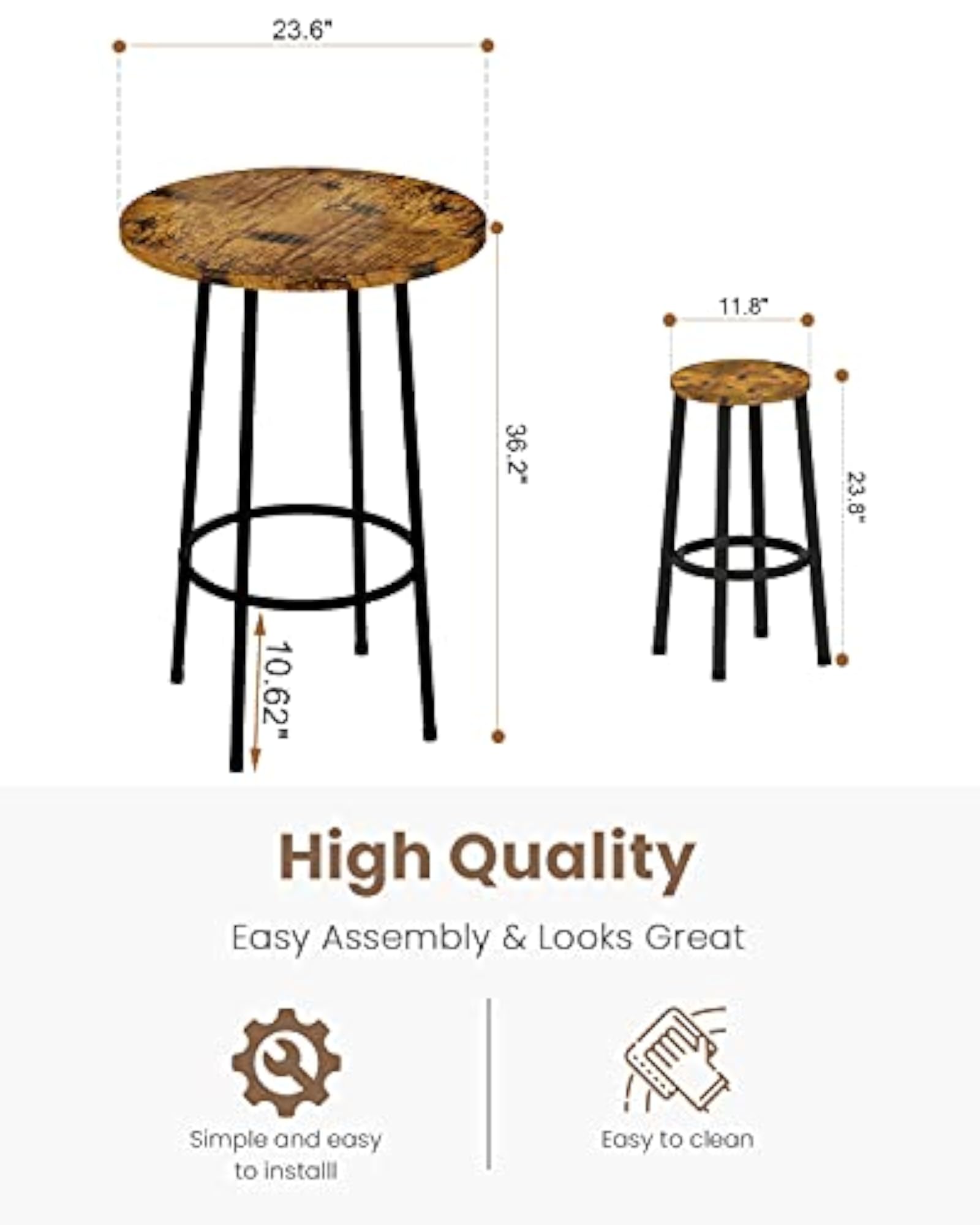 3 Piece Pub Dining Set, Modern Bar Table with Stools