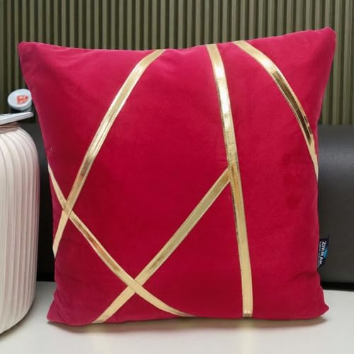 Image of Zikrak Besur Gold Stripe On Velvet|Pack of 5 Cushion Cover|for Home Decoration|Living Room Decor|Hotel Premeuim Quality Cushion Cover|Exclusive ON Amazon (Maroon, 22 X 22 INCH(55 X 55 CM))