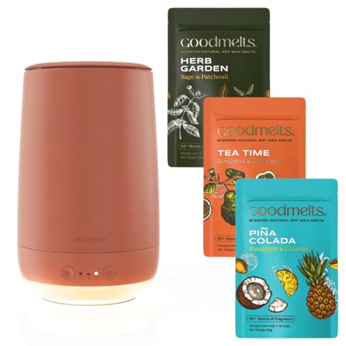 Image of Aura Wax Melting Starter Kit - Ceramic Aroma Diffuser with 1 Warmer & 3 Scented Soy Melts | 180+ Hours Scent Time - Smoke-Free, Natural Fragrance for Home (Terracotta, Nostalgia)