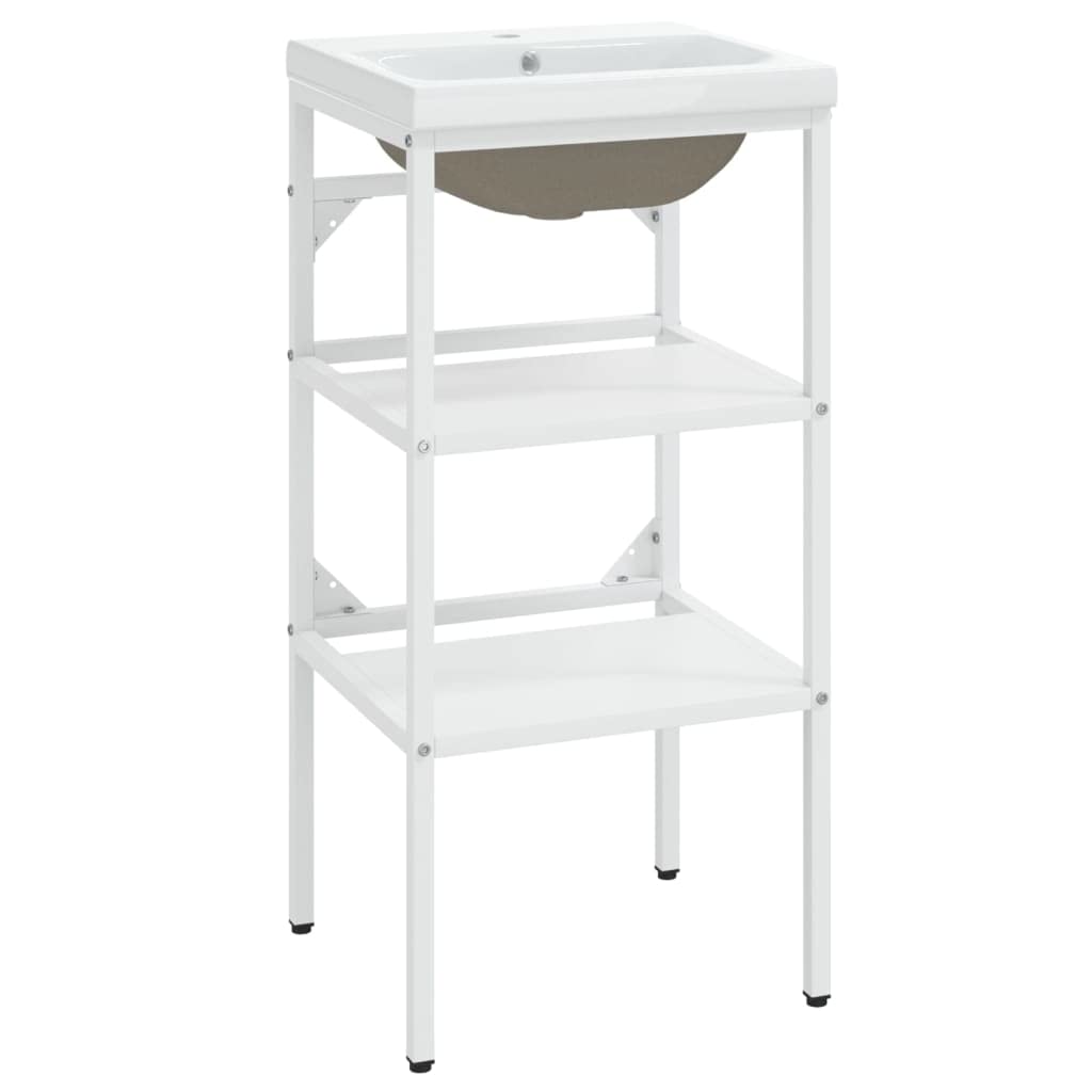 Mueble de lavabo de baño con lavabo de hierro blanco lavabo empotrado de cerámica diseño moderno marco estable con recubrimiento en polvo rebosadero superficie esmaltada