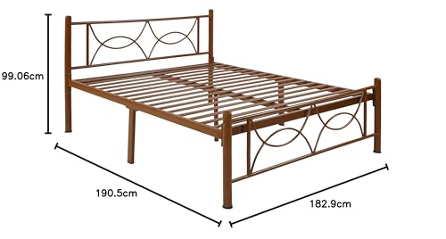 Image of Luno Metal King Size Bed Without Storage | Wrought Iron Double Bed with Headboard & Footboard | Sturdy Powder Coated Platform Bed King Size Cot for BedroomLivingRoom Brown (75x72)