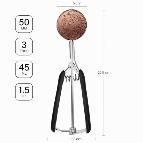 Cuillère à glace 5cm, TJ POP Cuillère à Glace en Acier Inoxydable avec Gâchette et Poignée Confortable pour Boule à Glace, Pâtisserie, Boule à Melon – vue 2