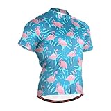 JHKKU Men's Cycling Bike Tropical Flamingo Jersey Short Sleeve Moisture Wicking, Breathable, Quick Dry Biking Shirt with 3 Rear Pockets XL
