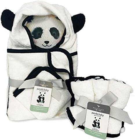 BedVoyage Baby Bath Towel Made with Bamboo Viscose & Cotton - 8pc Panda Baby Towel & Newborn Washcloth for Sensitive Skin - Plush & Absorbent Towels for Toddler & Babies - Infant Essentials
