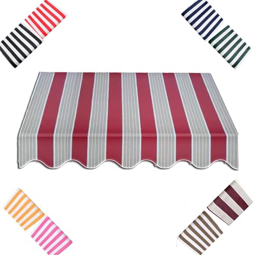 Toldo retráctil para puerta y ventana, impermeable, con rayas rojas, 5 x 2 m, parasol para exteriores, terraza, patio y mercado