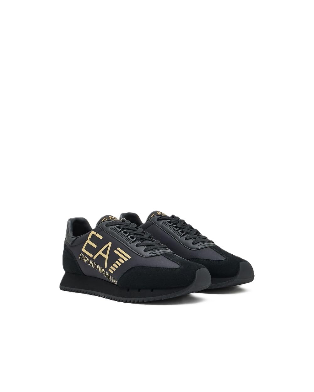 EA7 Hombre Zapatillas Deportivas con Logo Grande, Black/Gold
