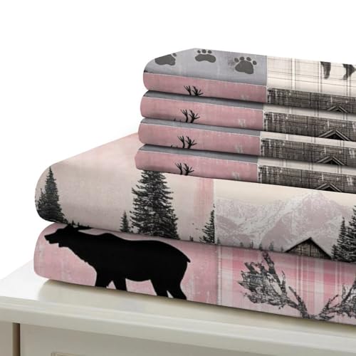 Parure de lit cabane rustique 140x200 avec housse de couette microfibre imprimée 3D