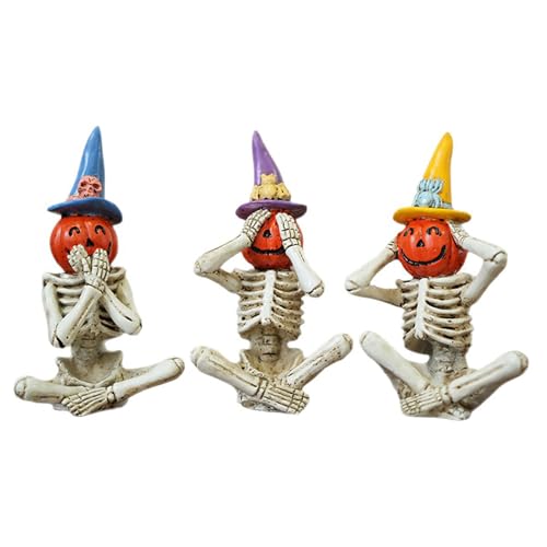 Esqueleto de Halloween - Esqueleto See Speak Hear No Evil - Figuras de Esqueletos Artificiales, Escultura Resina Calavera de Miedo Mesa, de Mesa de Horror No Ven No Sienten No
