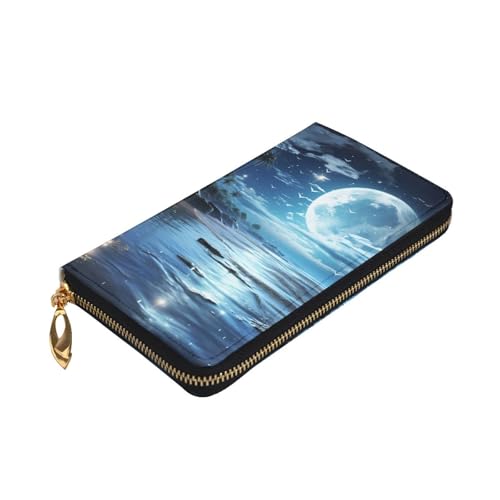 Women's Wallet Clutch Large Capacity Long Wallet Moon Over Ocean Leather Ladies Card Phone Holder Travel Purse3