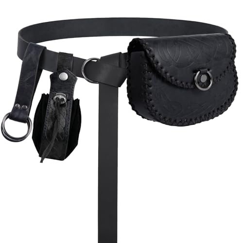 Luazuri Viking Embossed Renaissance Belt Pouch, Vintage Medieval Faux Leather