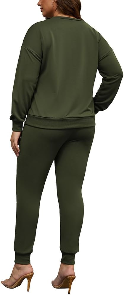 HBQ Plus Size Two Piece Outfits For Women Casual Round Neck Jogging Sets Long Sleeve Tracksuit With Pockets - Image 5