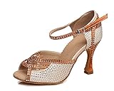 Höhe im Bild: 9 cm, diese Tanzschuhe für Damen können individuell die Absatzhöhe mit der linken Diagramm gestalten. Bitte halten Sie uns nach der Bestellung per E-Mail daran erinnern.