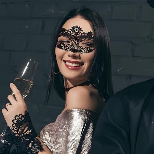 6 Sztukowe Maski Balu, Czarne Wenecjańskie Party Tkaniny, Damskie i Męskie Sexy Maski na Bal Maskowy, dla Kostiumowych Przyjęć