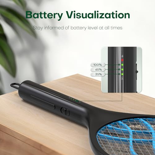 VEGREM-Raqueta-Mosquitos-Electrica-4000V-Raqueta-Matamoscas-Electrica-Indicador-de-Nivel-de-Bateria-USB-Tipo-C-1500mAh-Bateria-Recargable-Matamoscas-Electrico-con-Malla-de-Proteccion-de-3-Capas