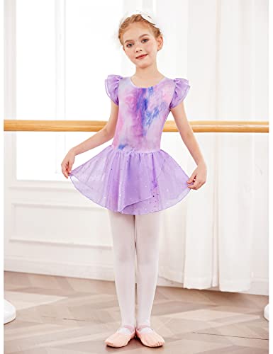 Image of Arshiner Girls Ruffle Sleeve Ballet Dance Dress Tutu Skirted Leotard