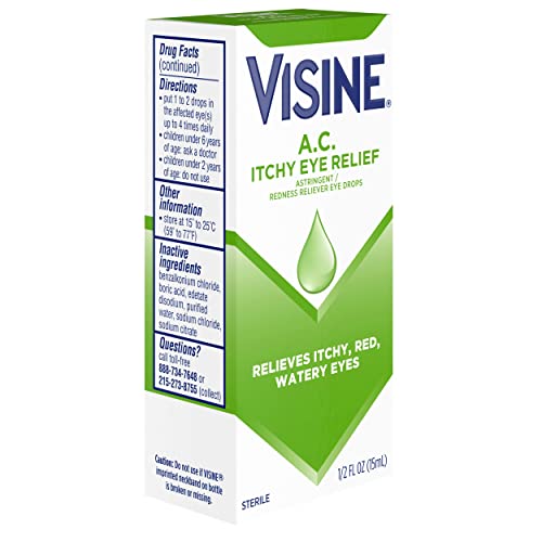 Visine A.c. Itchy Eye Relief Eye Drops With Zinc Sulfate & Tetrahydrozoline Hcl, Eye Drop Treatment With Redness Reliever & Astringent For Itchy, Red, Watery & Irritated Eyes, 0.5 Fl. Oz #TOP7