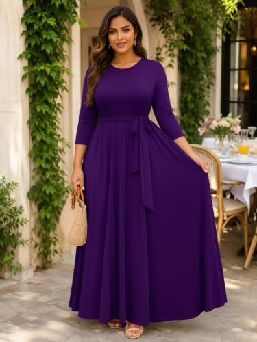 Image of Casual Maxi Dress for Women 3 /4 Sleeve with Pockets