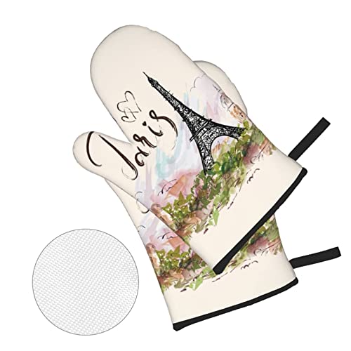 Paris Eiffel Tower Oven Mitts And Pot Holders 4Pcs Heat Resistance Waterproof Gloves For Kitchen Cooking Baking Bbq #TOP6