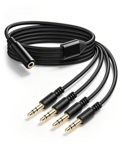Cable divisor de 3,5 mm 1/8 TRS estéreo con cuatro salidas macho para MP3 y PC