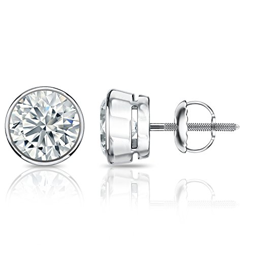 2 Carat Diamond Simulated Round Cubic Zirconia Stud Earrings In 14K White Gold Bezel-Set Screw Back By Diamond Wish #TOP25