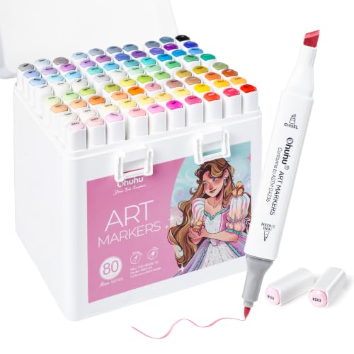 Image of Ohuhu Alcohol Markers for Starters 80-color Mini Brush & Chisel -Manoa | Dual Tips Coloring Illustration Sketching Art Marker Set for Adult Beginner, Great Value Pack for Students' Art Class