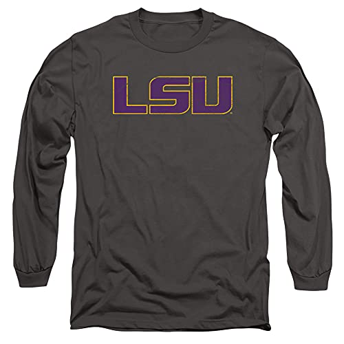 Louisiana State University LSU Official Distressed Primary Unisex Adult Long-Sleeve T Shirt,Charcoal, Large