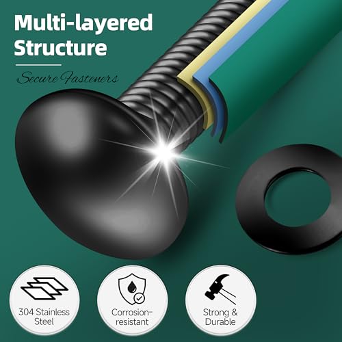 Image of (24 Sets) 1 /4-20 x 1-1 /4 Carriage Bolts with Nuts and Washers, 304 Stainless Steel Round Head Square Neck 1 /4 Carriage Bolts Screws, Full Thread Black Oxided for Outdoor