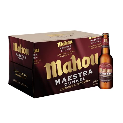 Mahou Maestra Dunkel, Cerveza Lager Oscura, Pack 24 Botellines x 33cl