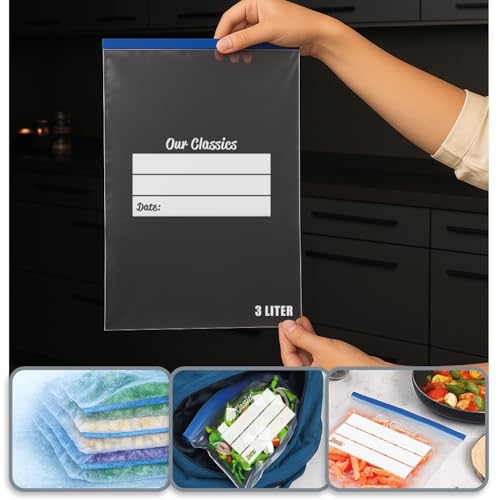 com-four® 60x Gefrierbeutel 3 Liter zum Verschließen, wiederverschließbare Frischhaltebeutel zur Lebensmittelaufbewahrung - Allzweckbeutel für Aromaschutz & Vitaminfrische bis -40°C (3 L - 60 Stück)