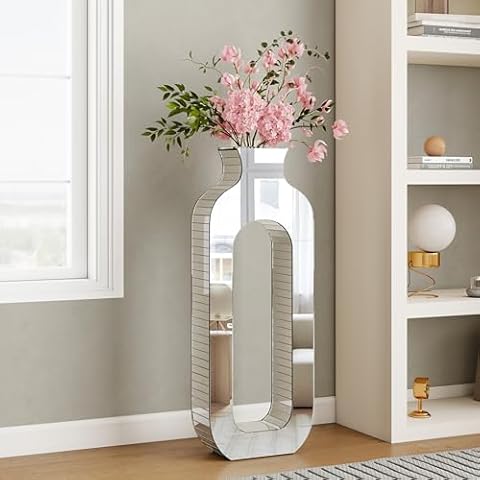 blingworld Mirrored Hollow Floor Vase 31.5" Tall, Large Silver Glass Floor Vase Modern Luxury Decorative Vases for Living Room Home Decor Cover