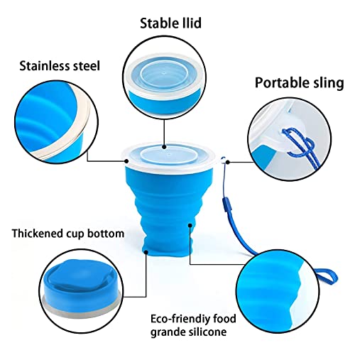 Collapsible Cup - Silicone Foldable Cup-Expandable Folding Drinking Cup -Reusable Portable Mugs Cup For Travel, Camping, Hiking, Survival, Car, Picnic, Beach, Holiday Vacation, Outdoor Sports Blue #TOP2