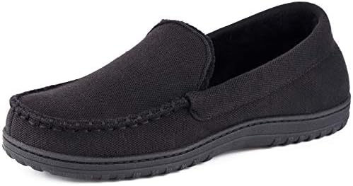 Men's Moccasin Slippers Anti-Slip House Shoes, Indoor Outdoor Rubber Sole Loafers (10 D(M) US,Black)