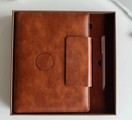 Image of NOW & IEVER Wireless charge Smart Premium Brown diary with 16GB Pendrive with Refillable Sheets, for Charging iOS Phone, Type-C and Android Charging