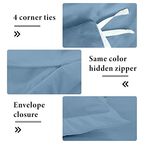 Royale Linen Lake Blue Duvet Cover Twin Size - Twin Duvet Cover Set - 3 Piece Double Brushed Twin Duvet Covers With Zipper Closure, 1 Twin Duvet Cover 68X90 Inches And 2 Pillow Shams (Twin, Lake Blue) #TOP5