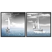 2 Piece Framed Canvas Wall Art Sailboat in The Ocean Canvas Prints Home Artwork Decoration for Living Room,Bedroom - 16