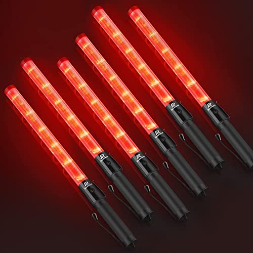 RoadHero 6 Pack Traffic Wand, 21 Inch Led Traffic Control Baton, Safety Light Wands with 2 Flashing Modes, Air Marshaling Signal Wand with Side Clip for Airport, Parking, Car Directing