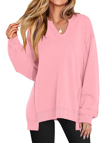 ANRABESS Women's Oversized Sweatshirts Long Sleeve Tunic Shirts V Neck Loose Pullover Tops 2025 Trendy Fall Teen Girls Outfit
