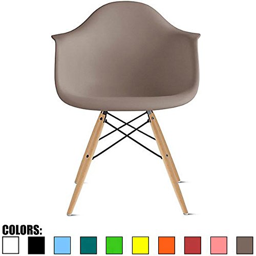 2xhome Mid Century Modern Dining Arm Chair with Natural Wood Legs, Grey Taupe