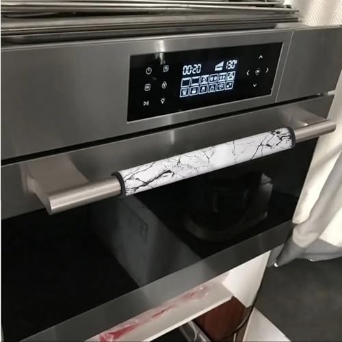 Image of Fridge Door Handle Covers Pack of 6 Kitchen Appliance Decor Handles Waterproof Door Cloth Protector for Refrigerator Kitchen Cabinet Dishwasher, White Marble Black Crack